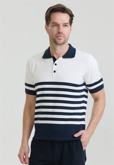 Erkek Yan Çizgili Triko Polo T-Shirt