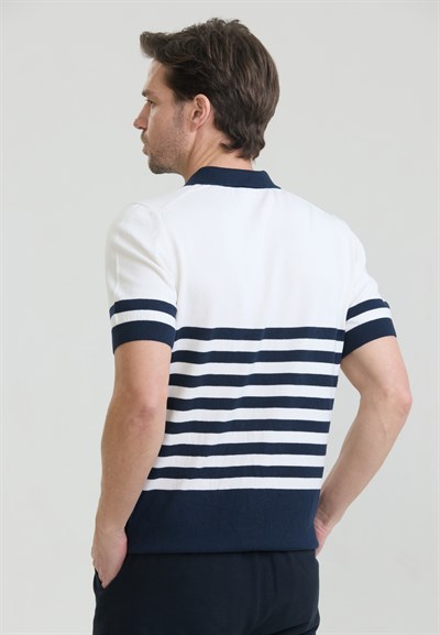 Erkek Yan Çizgili Triko Polo T-Shirt