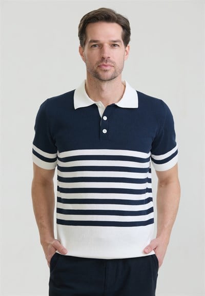 Erkek Yan Çizgili Triko Polo T-Shirt
