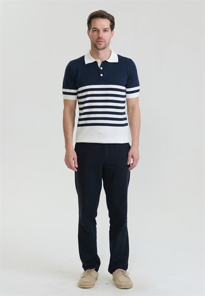 Erkek Yan Çizgili Triko Polo T-Shirt