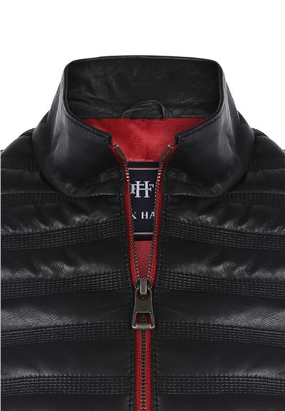Felix Hardy Siyah Taffeta & Deri Görünümlü Hibrit Mont