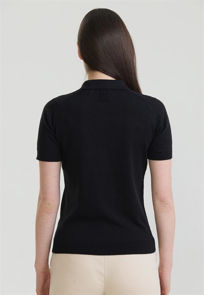 Kadın Basic Düğmeli Triko Polo T-Shirt
