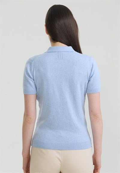 Kadın Basic Düğmeli Triko Polo T-Shirt