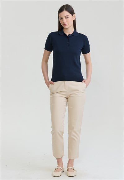 Kadın Basic Düğmeli Triko Polo T-Shirt