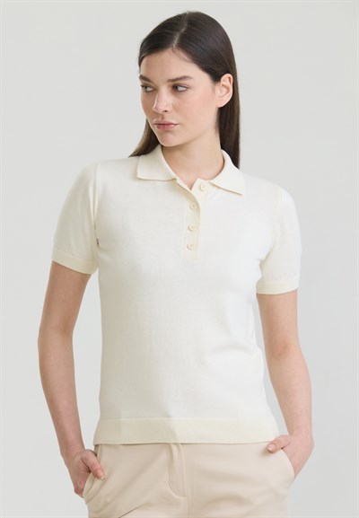 Kadın Basic Düğmeli Triko Polo T-Shirt