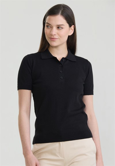 Kadın Basic Düğmeli Triko Polo T-Shirt