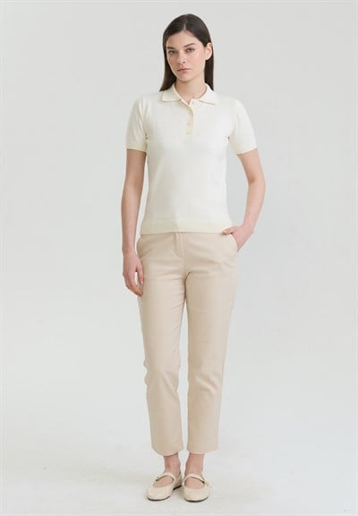 Kadın Basic Düğmeli Triko Polo T-Shirt