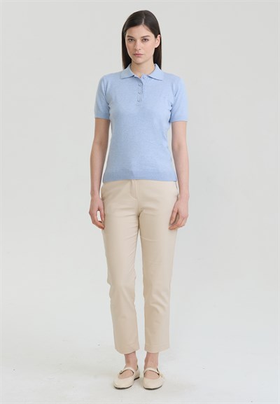 Kadın Basic Düğmeli Triko Polo T-Shirt