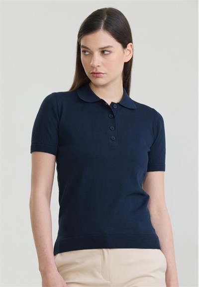 Kadın Basic Düğmeli Triko Polo T-Shirt