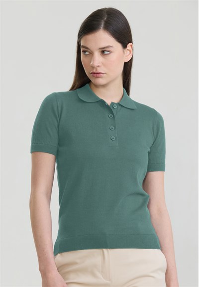 Kadın Basic Düğmeli Triko Polo T-Shirt