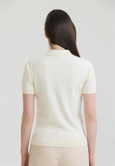 Kadın Basic Düğmeli Triko Polo T-Shirt