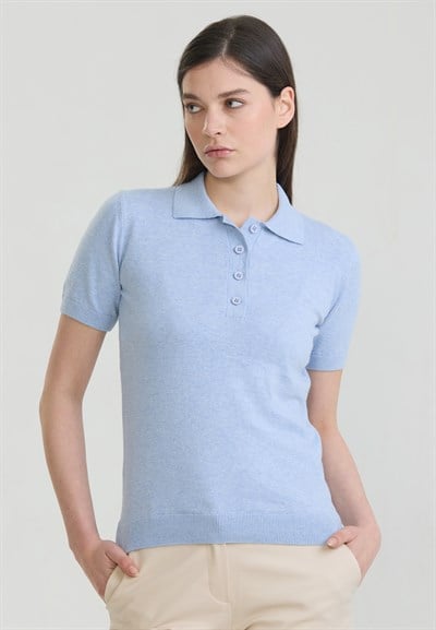 Kadın Basic Düğmeli Triko Polo T-Shirt