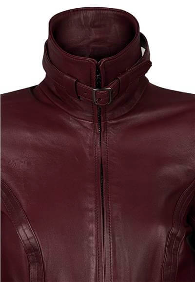 Kadın Bordo Kemerli-Deri Ceket - Bordo