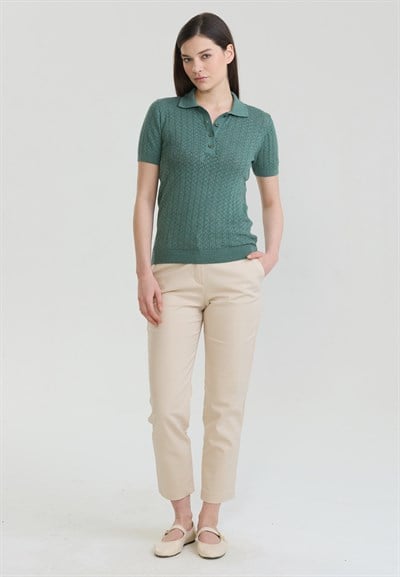 Kadın Delikli Nefes Alabilir Düğmeli Polo T-Shirt
