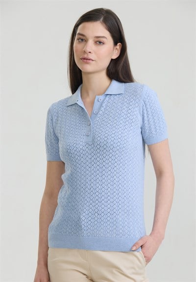 Kadın Delikli Nefes Alabilir Düğmeli Polo T-Shirt