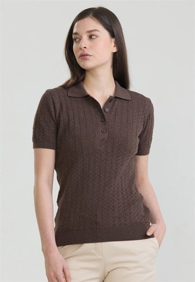 Kadın Delikli Nefes Alabilir Düğmeli Polo T-Shirt