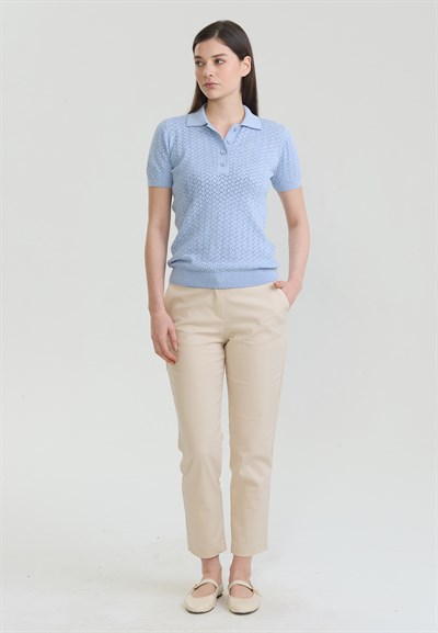 Kadın Delikli Nefes Alabilir Düğmeli Polo T-Shirt
