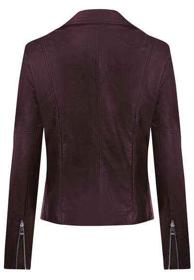 Kadın Slim Fit Çapraz Fermuarlı Deri Ceket - Bordo