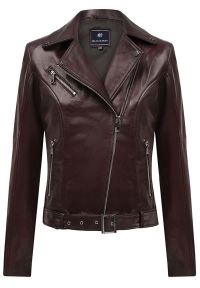 Kadın Slim Fit Çapraz Fermuarlı Deri Ceket - Bordo