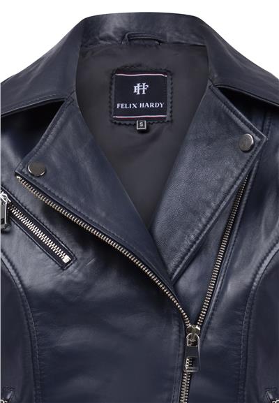 Kadın Slim Fit Çapraz Fermuarlı Deri Ceket - Koyu Mavi
