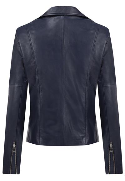 Kadın Slim Fit Çapraz Fermuarlı Deri Ceket - Koyu Mavi