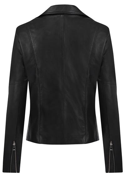 Kadın Slim Fit Çapraz Fermuarlı Deri Ceket - Siyah