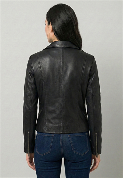 Kadın Slim Fit Çapraz Fermuarlı Deri Ceket - Siyah