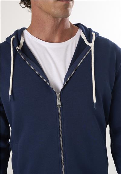 Tam Fermuarlı Kapüşonlu Sweatshirt - Lacivert