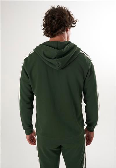 Tam Fermuarlı Kapüşonlu Sweatshirt - Yeşil