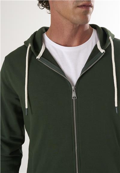 Tam Fermuarlı Kapüşonlu Sweatshirt - Yeşil