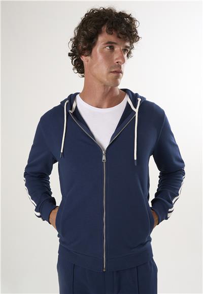 Tam Fermuarlı Kapüşonlu Sweatshirt - Lacivert