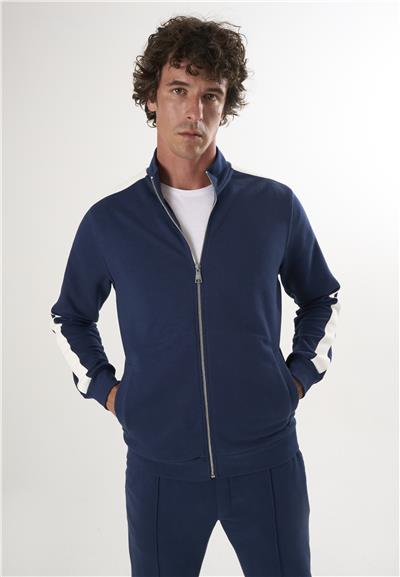 Yüksek Yaka Tam Fermuarlı Sweatshirt - Lacivert