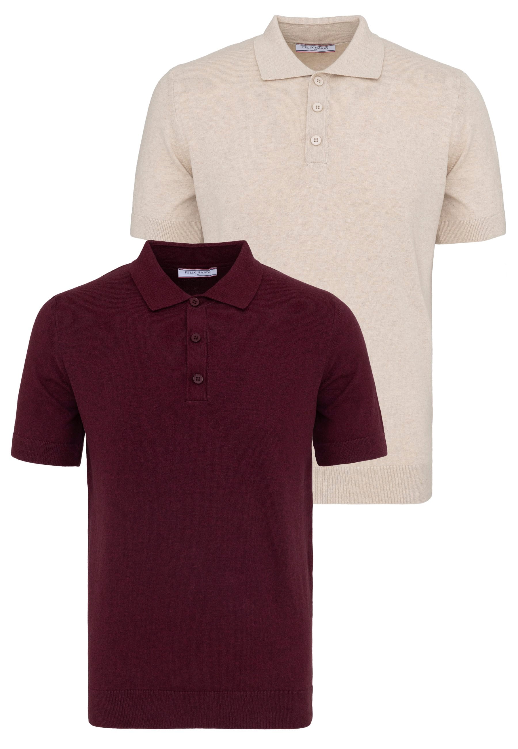 Erkek 2li Polo Yaka Triko Tişört-Bej-BordoFelix HardyFHMPLO883-5