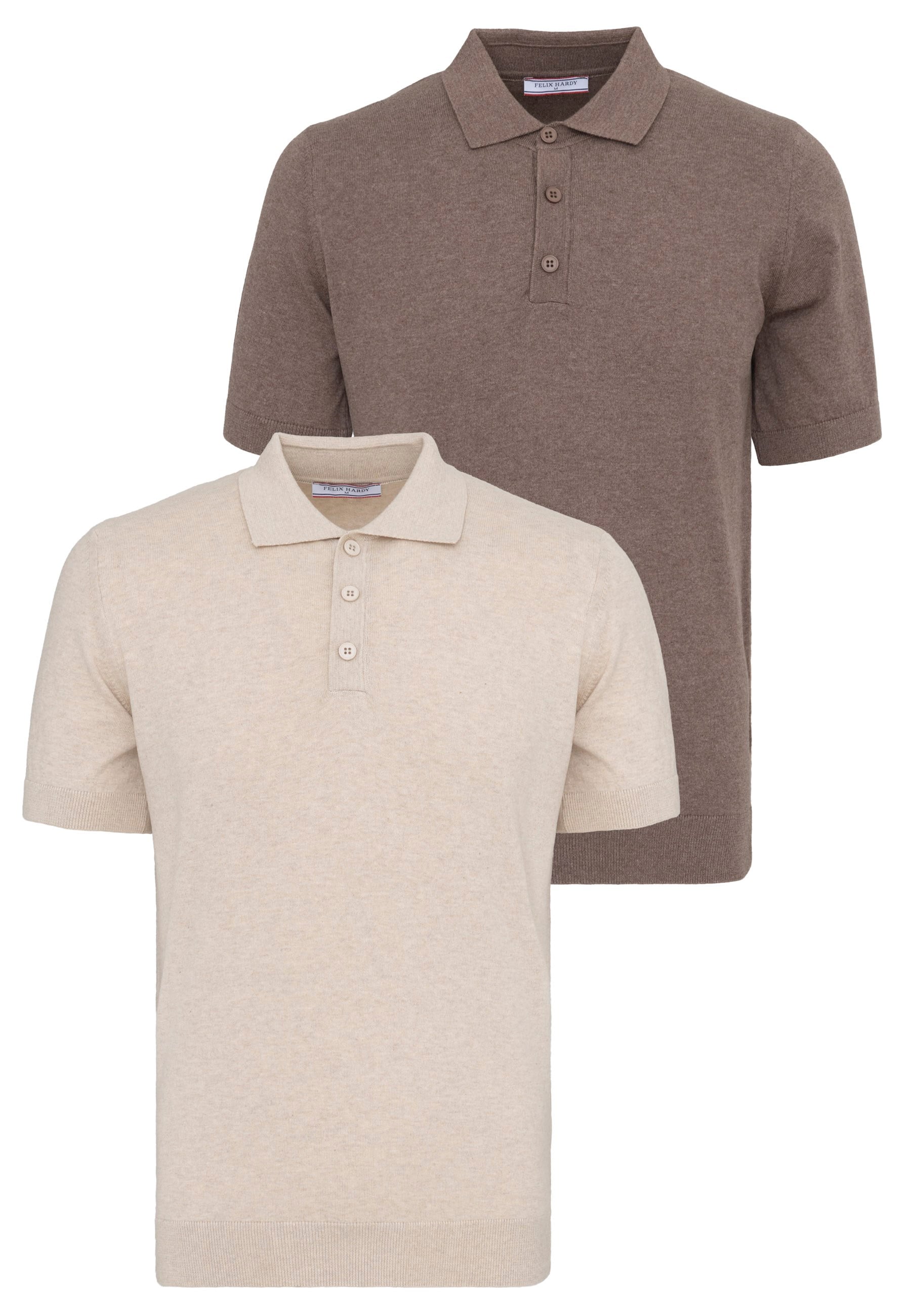 Erkek 2li Polo Yaka Triko Tişört-Bej-KahverengiFelix HardyFHMPLO883-9