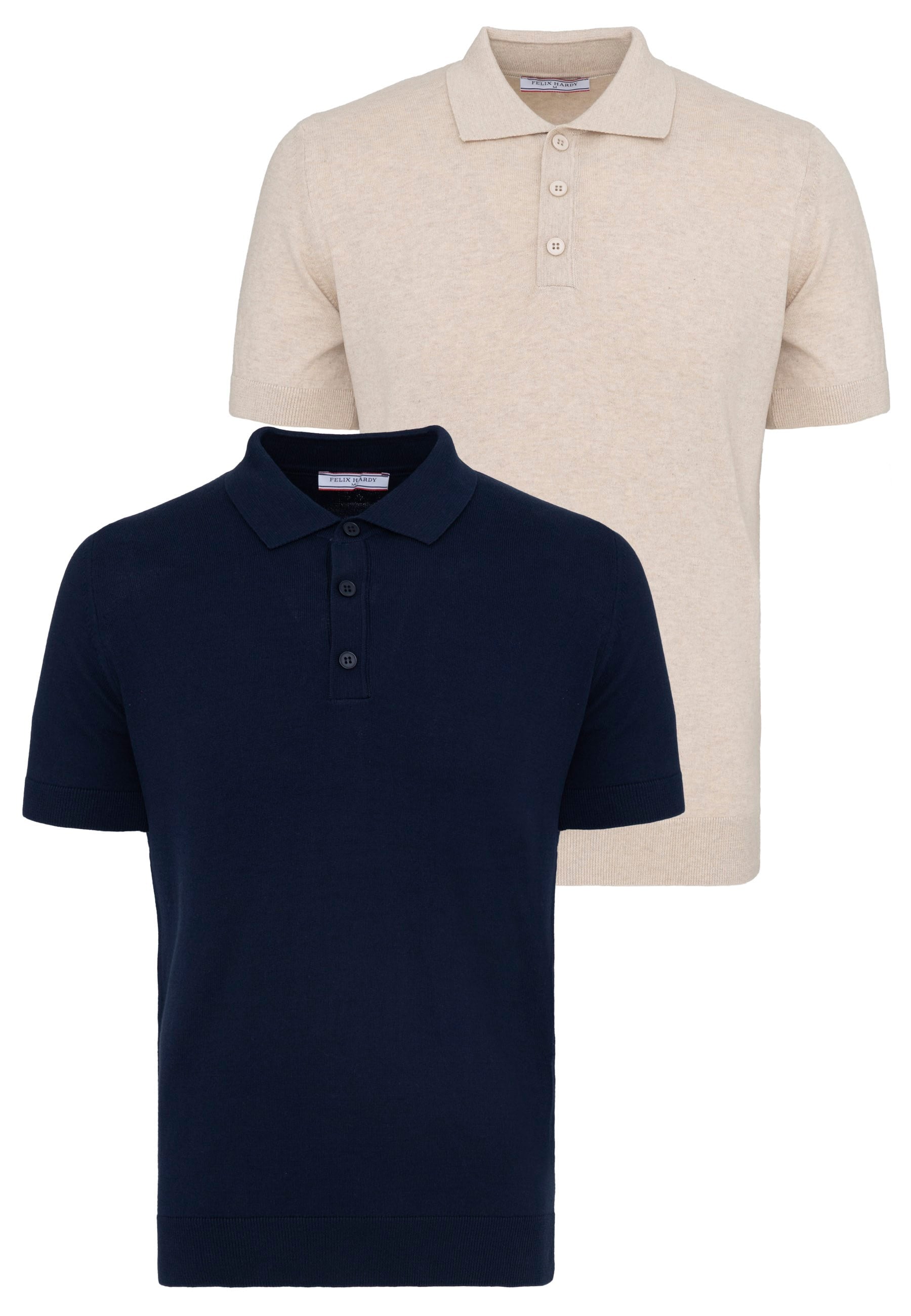 Erkek 2li Polo Yaka Triko Tişört-Bej-LacivertFelix HardyFHMPLO883-3
