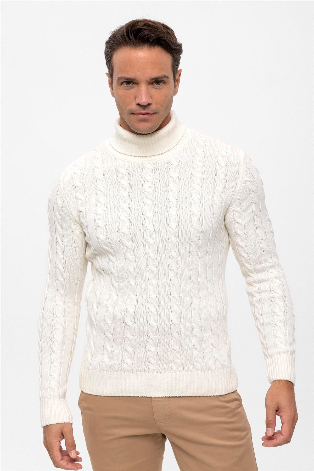 Erkek Balıkçı Yaka Örgü Desenli KazakFelix HardyFHMPLV817-3