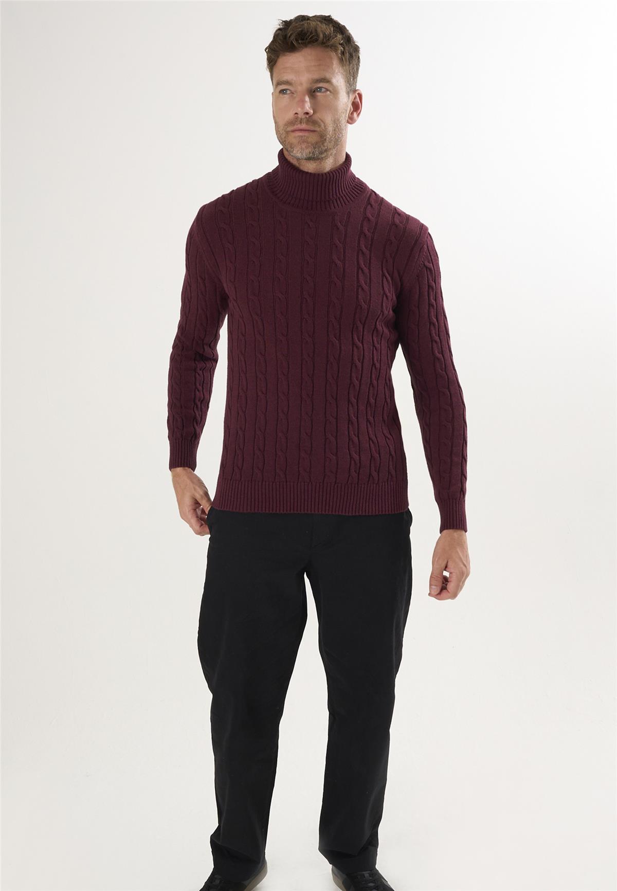 Erkek Balıkçı Yaka Örgü Desenli KazakFelix HardyFHMPLV817-7