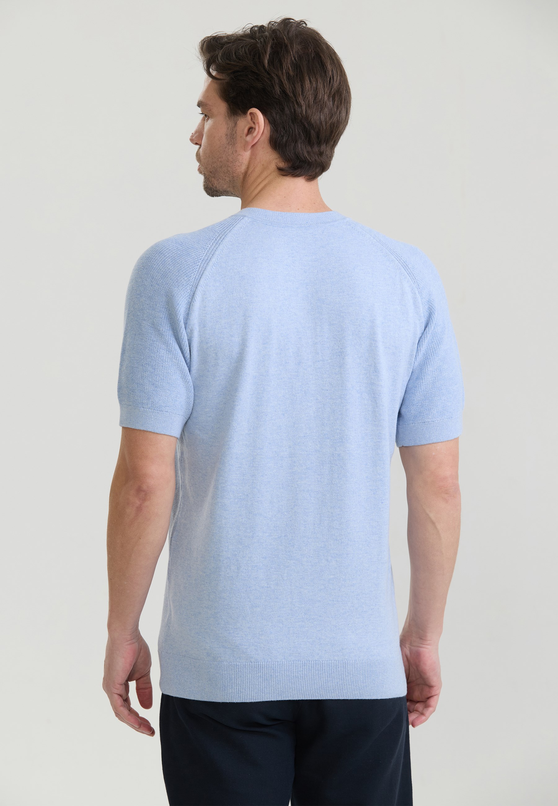 Erkek Basic Bisiklet Yaka Düğme Kapama Detaylı Triko T-ShirtFelix HardyFHMPLO904-5