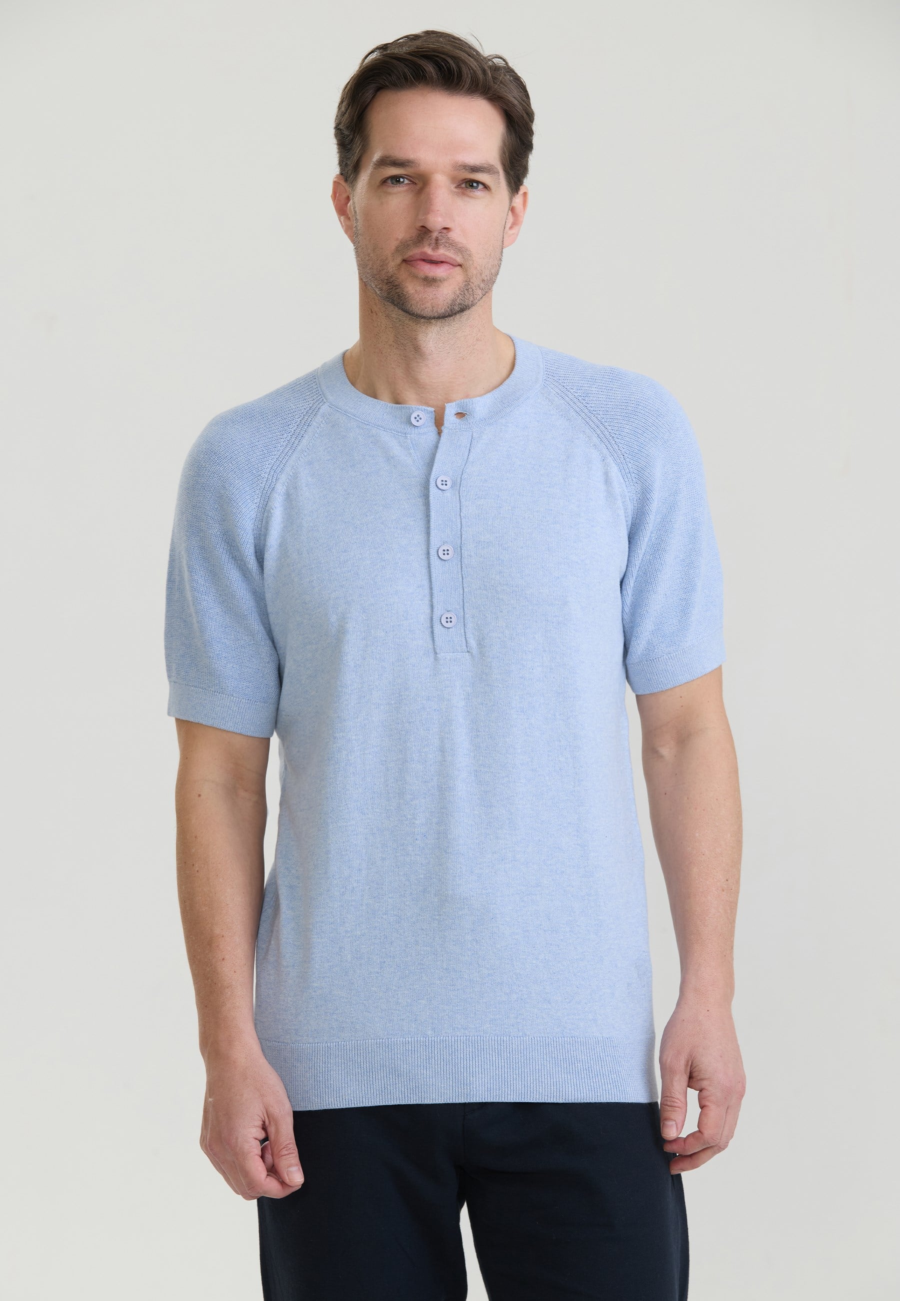 Erkek Basic Bisiklet Yaka Düğme Kapama Detaylı Triko T-ShirtFelix HardyFHMPLO904-5