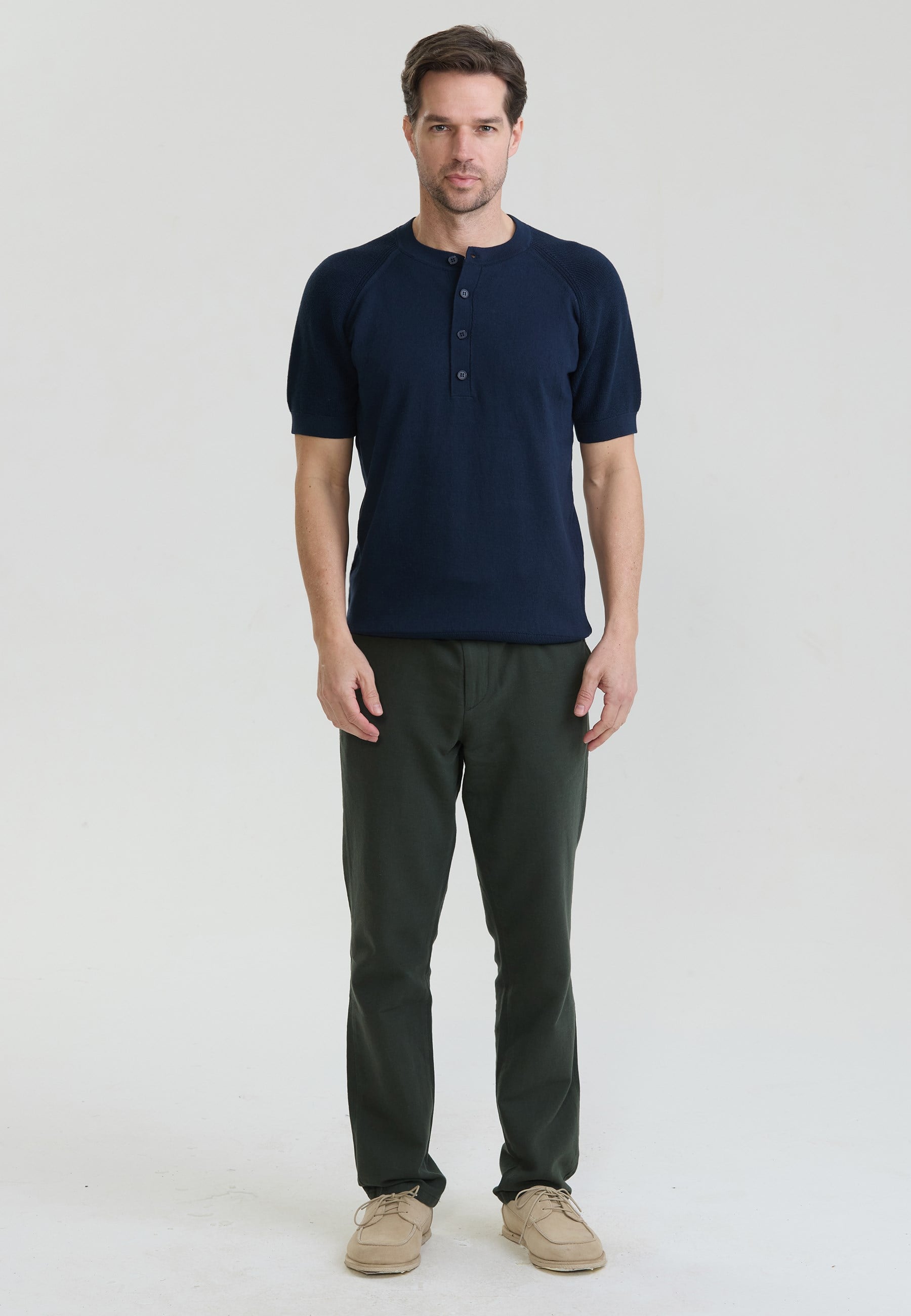 Erkek Basic Bisiklet Yaka Düğme Kapama Detaylı Triko T-ShirtFelix HardyFHMPLO904-4