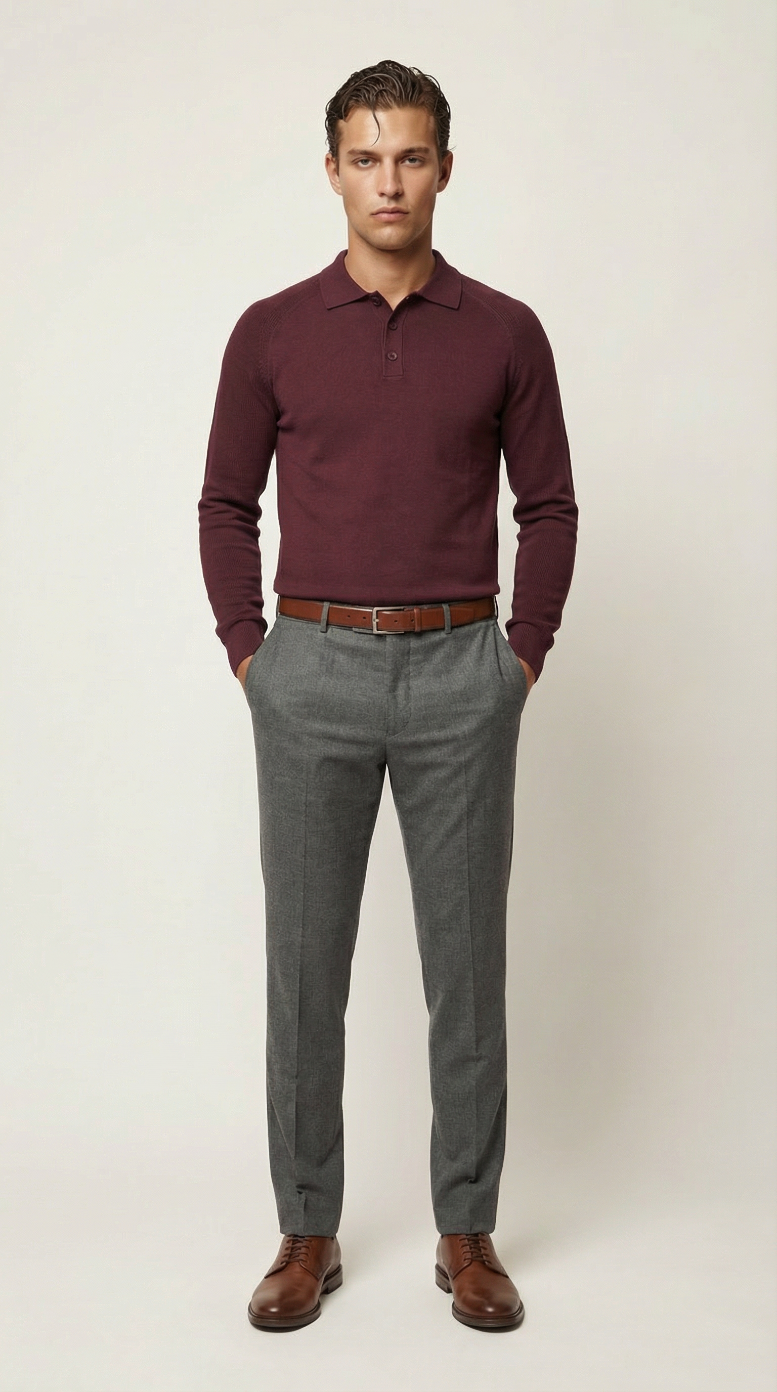 Erkek Düğmeli Polo Yaka  Kazak-BordoFelix HardyFHMPLV893-5