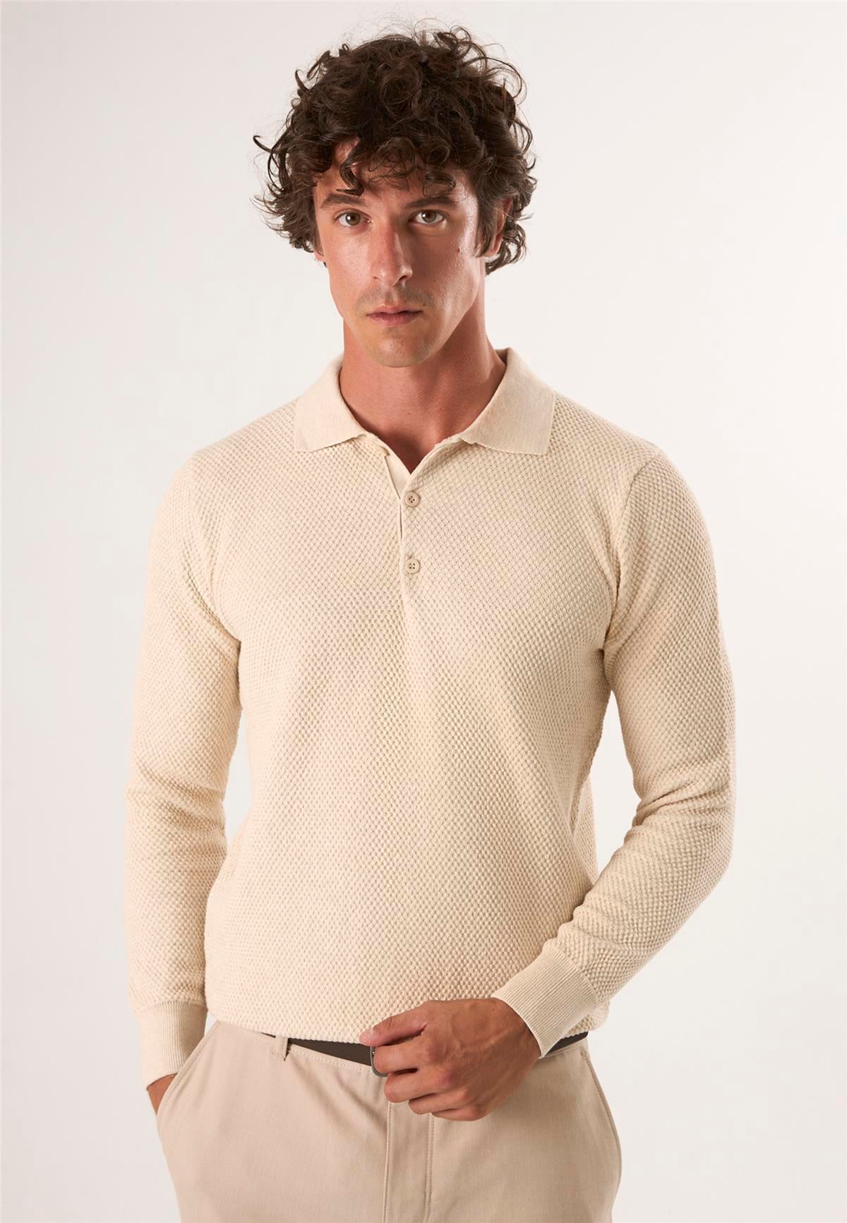 Erkek Düğmeli Polo Yaka Triko KazakFelix HardyFHMPLV836-4
