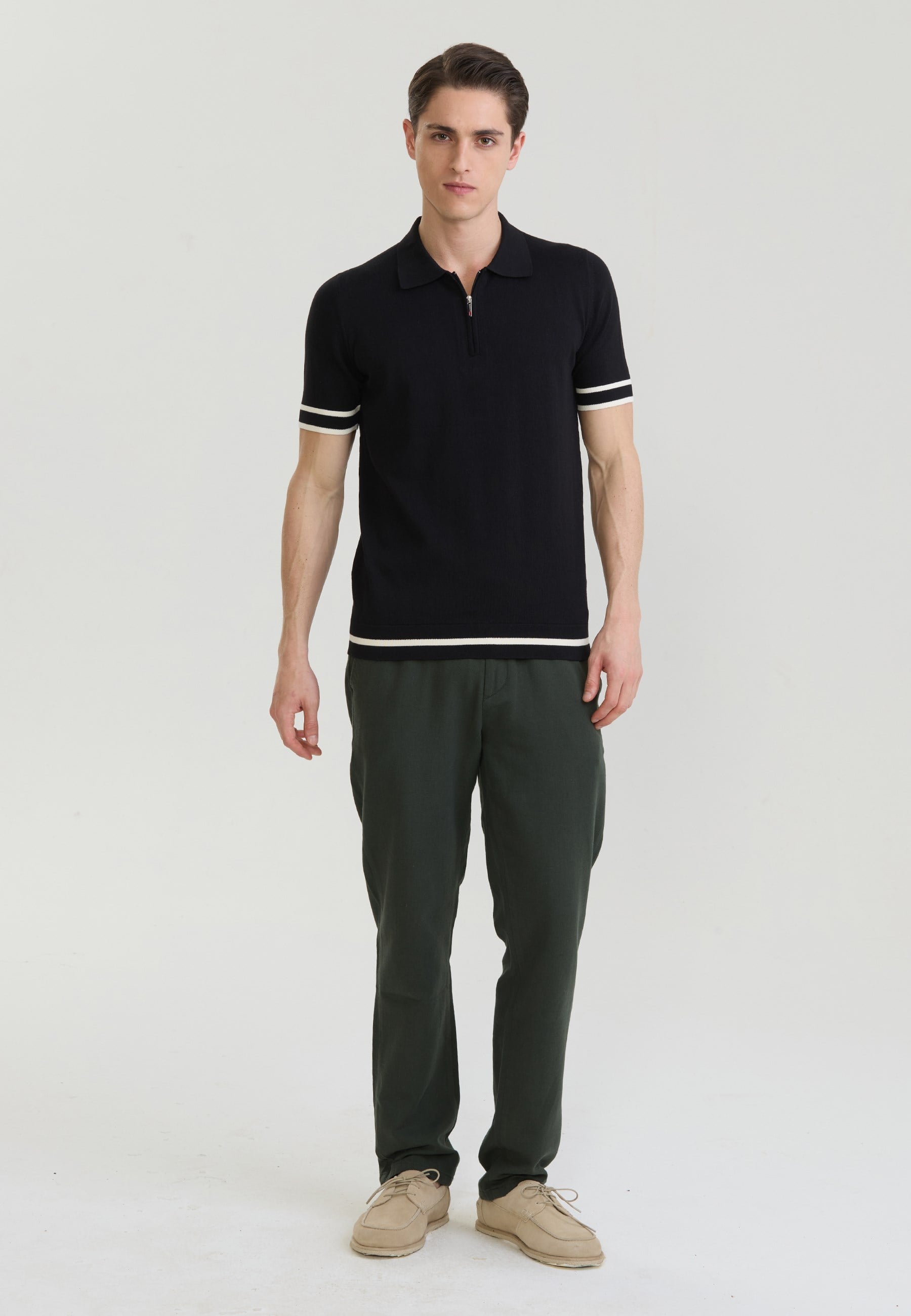 Erkek Fermuar Kapama Detaylı Triko Polo T-ShirtFelix HardyFHMPLO902-1