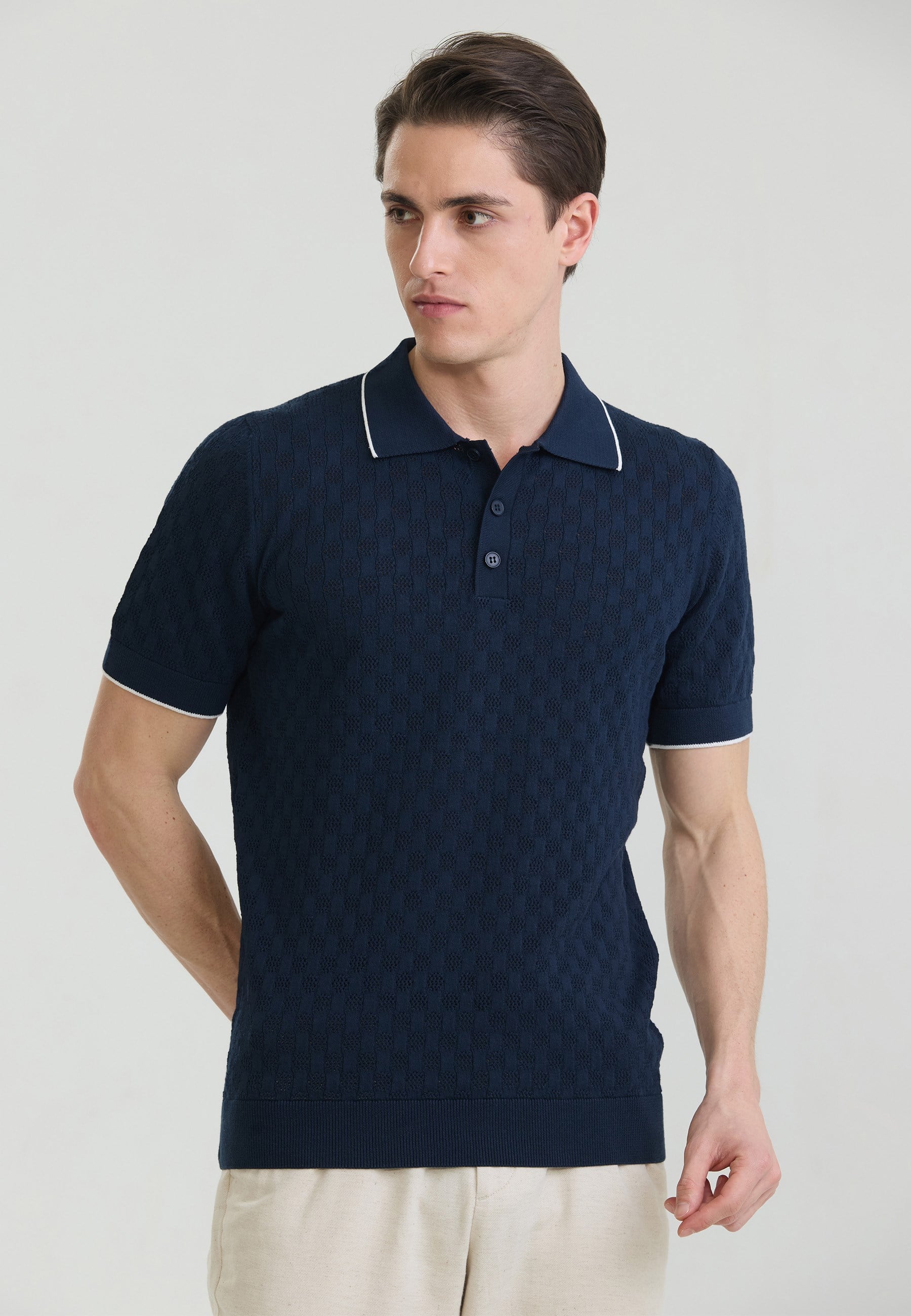 Erkek Nefes Alabilir Delikli Triko Polo T-ShirtFelix HardyFHMPLO905-2