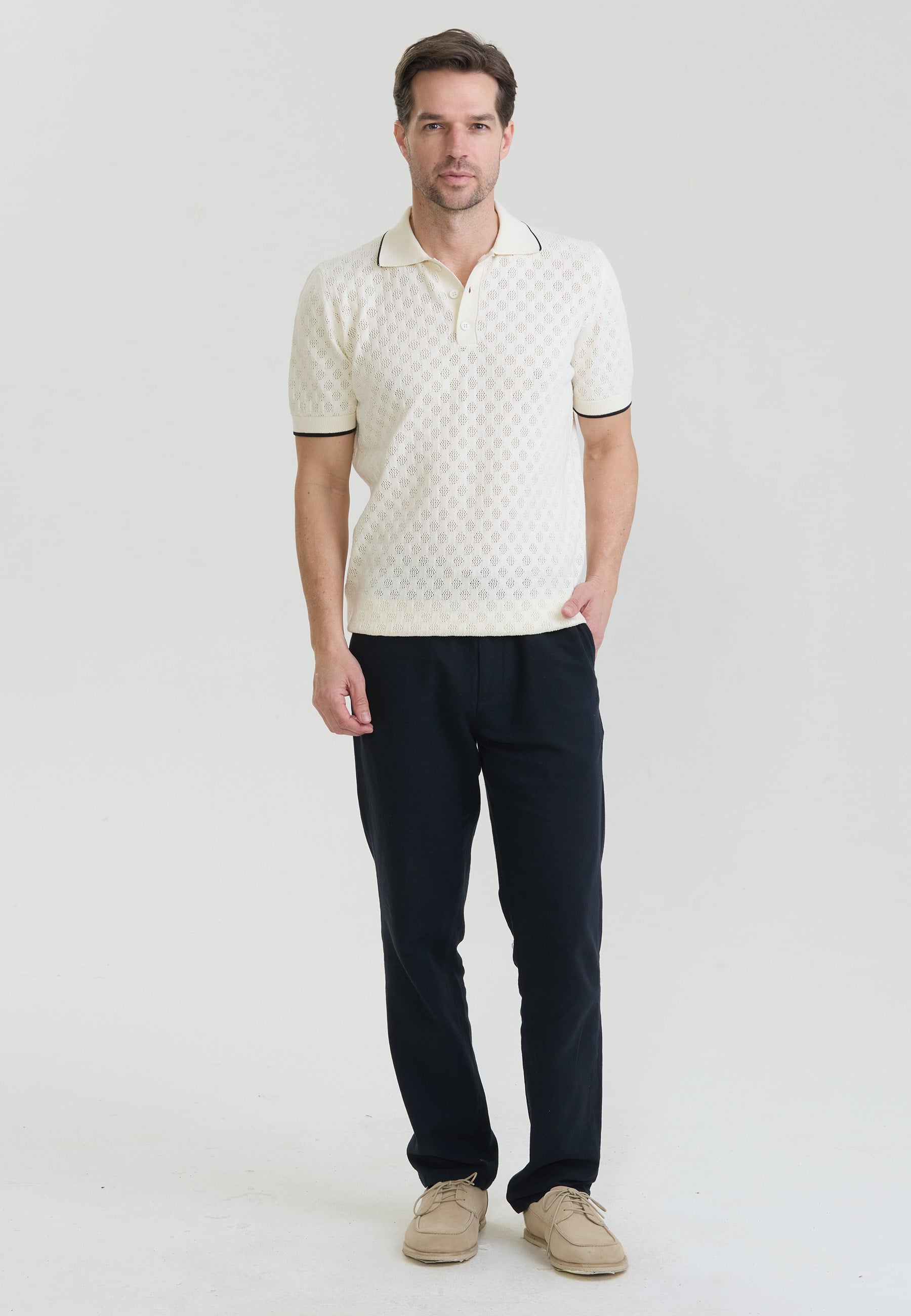 Erkek Nefes Alabilir Delikli Triko Polo T-ShirtFelix HardyFHMPLO905-1