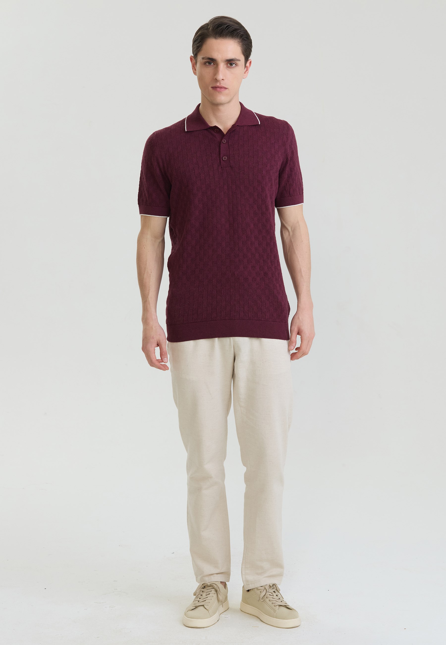 Erkek Nefes Alabilir Delikli Triko Polo T-ShirtFelix HardyFHMPLO905-5
