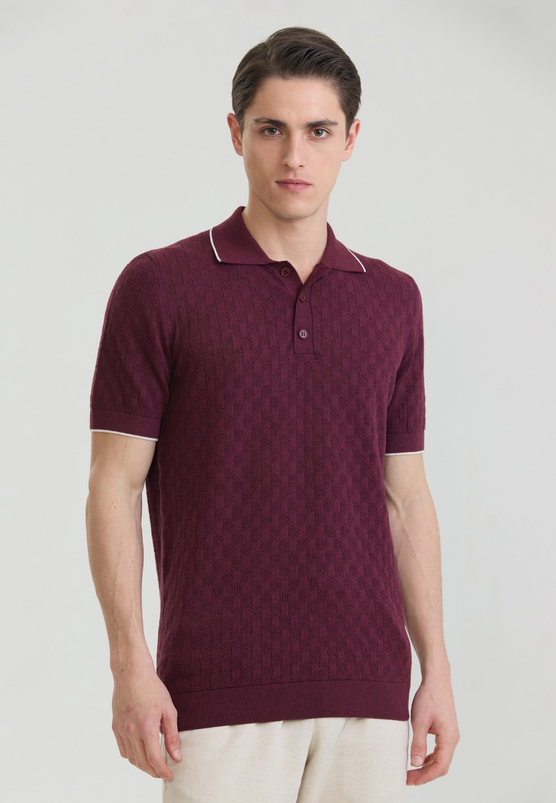 Erkek Nefes Alabilir Delikli Triko Polo T-ShirtFelix HardyFHMPLO905-5