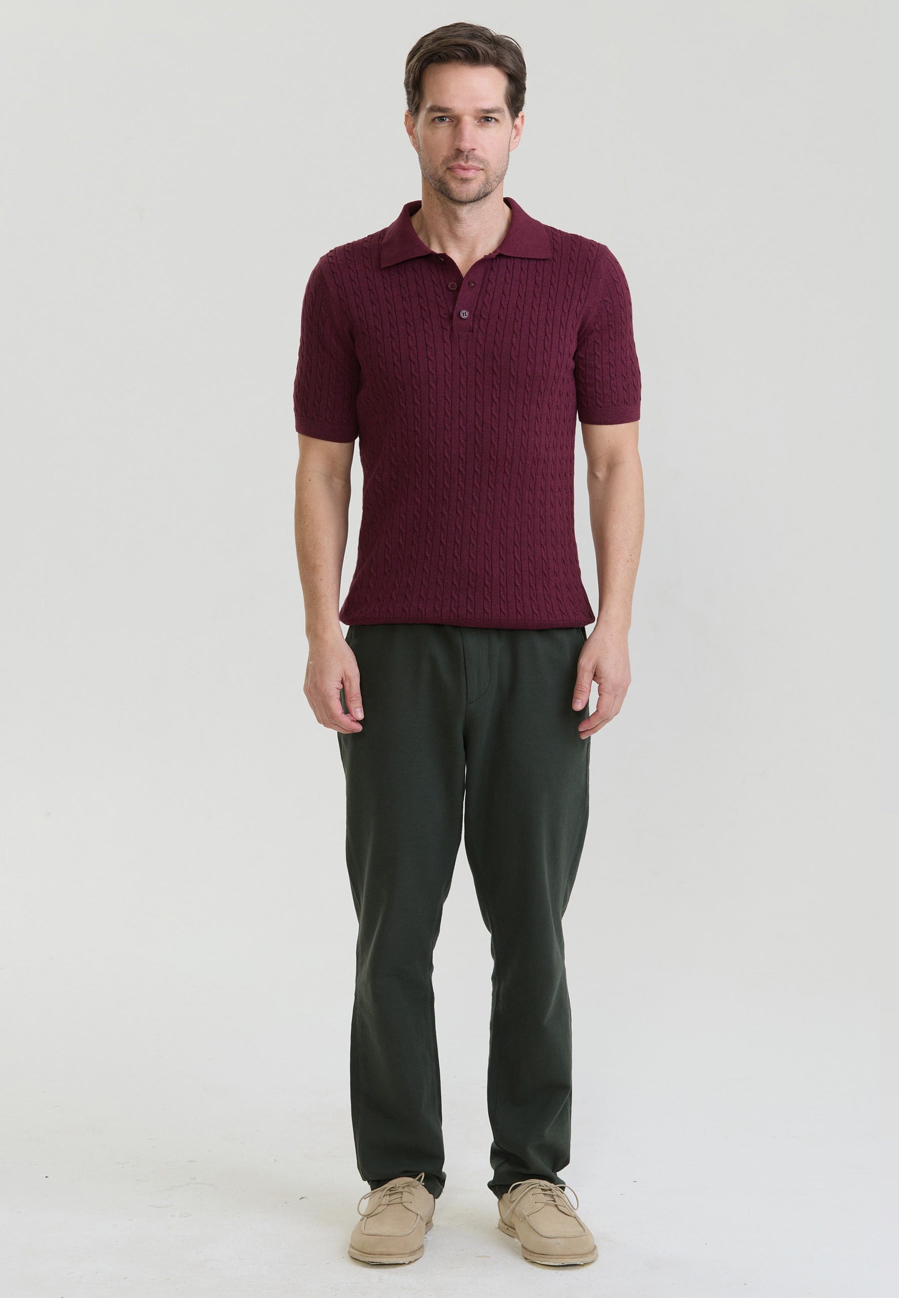 Erkek Saç Örgü Dokulu Triko Polo-BordoFelix HardyFHMPLO899-7