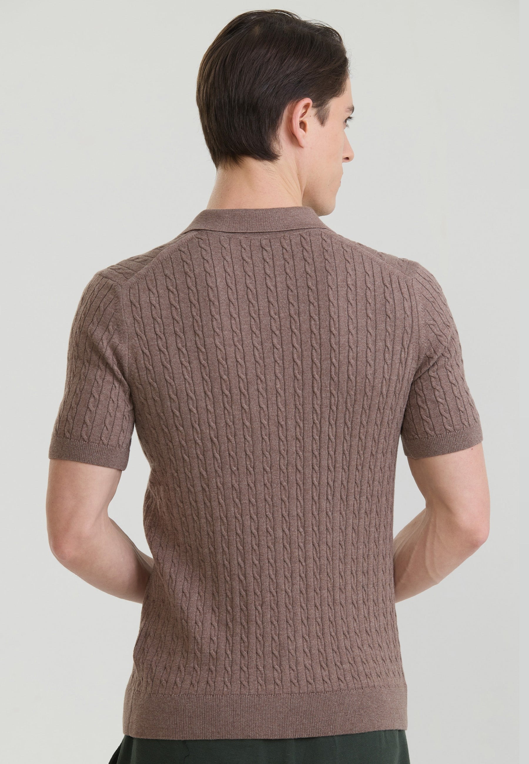 Erkek Saç Örgü Dokulu Triko Polo-KahverengiFelix HardyFHMPLO899-8