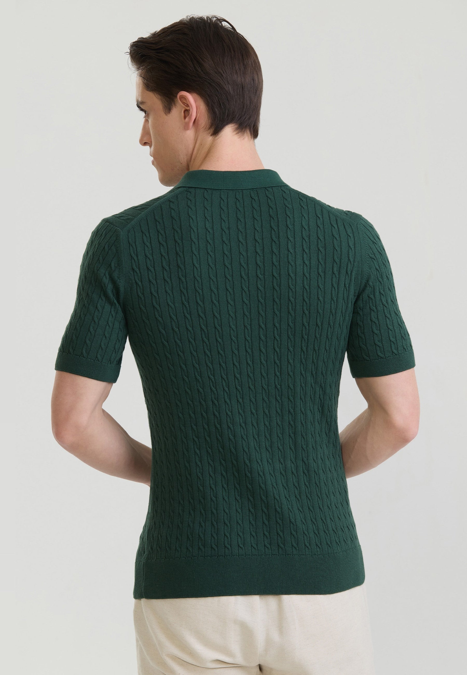 Erkek Saç Örgü Dokulu Triko Polo-Koyu YeşilFelix HardyFHMPLO899-5
